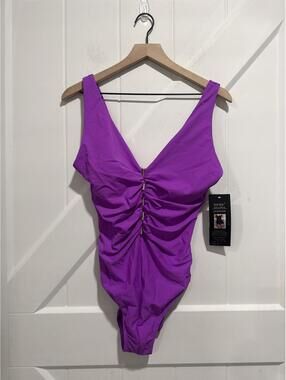 Shore Shapes Purple Ruched One-Piece Swimsuit Size 14